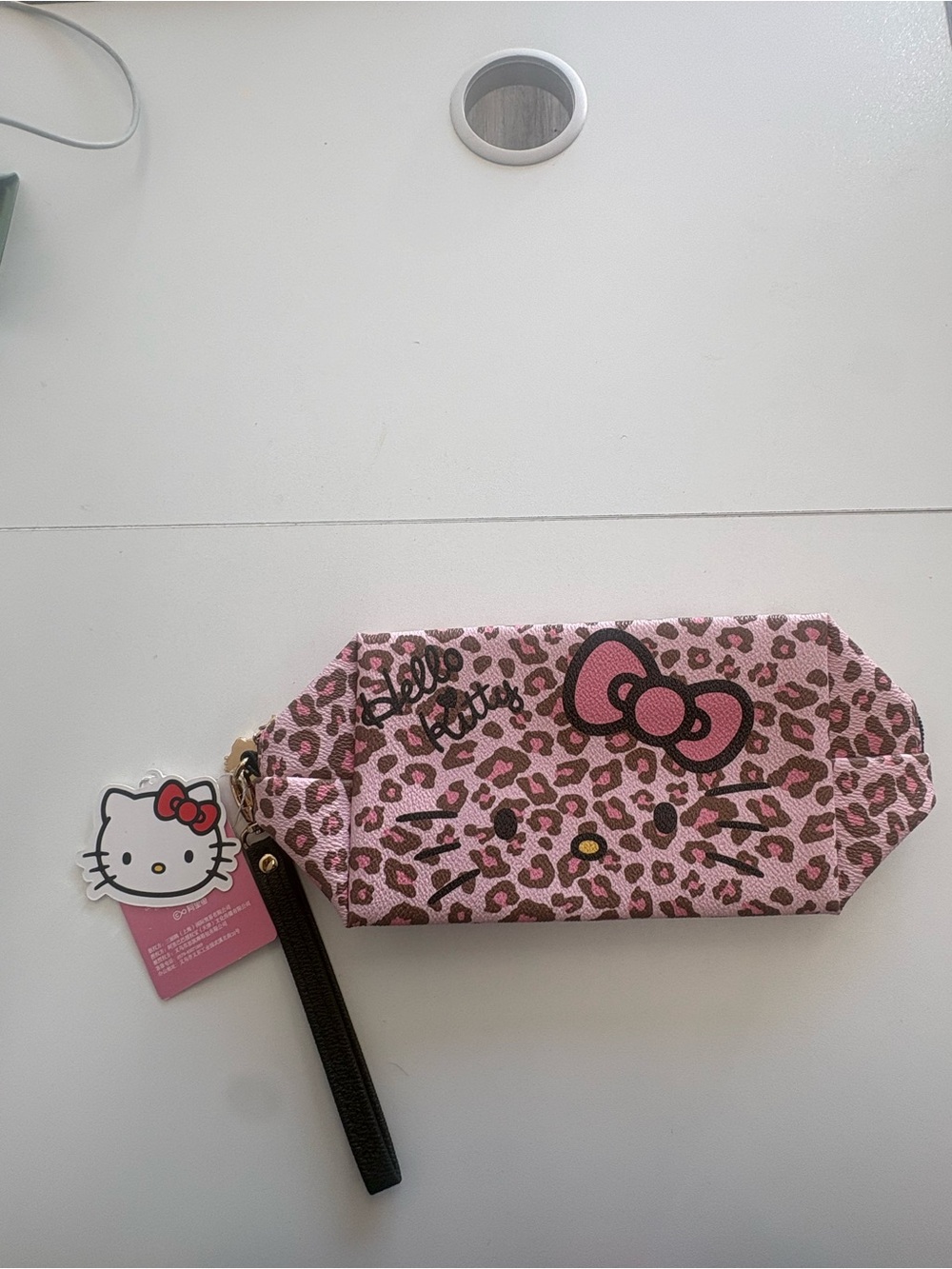 Hello Kitty Pink Leopard Wristlet Pouch with Bow Accent